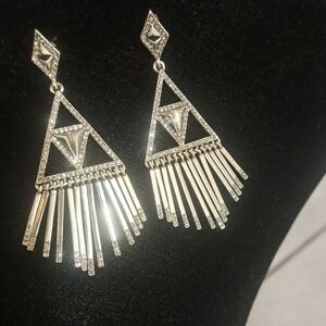 House of Harlow 1960 Silver Geometric Fringe Drop Earrings